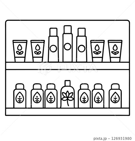 Natural cosmetic products and organic skincare bottles on shelf eco friendly beauty and wellness packaging icons, AI Generative 126931980