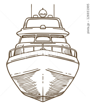 Luxury yacht front view sketch nautical transportation, marine travel and leisure boat outline illustration, AI Generative 126931995