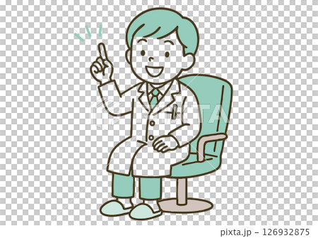 医師の格好をして説明する男の子 126932875