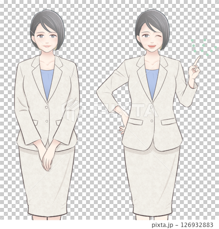 一位身穿白色西裝的中年女商人的插圖 126932883