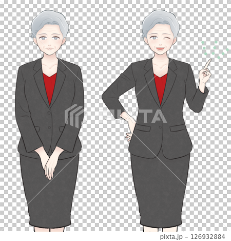 一位身穿深灰色西裝的高級女士的插圖 一位身穿深灰色西裝的高級女士的插圖 126932884
