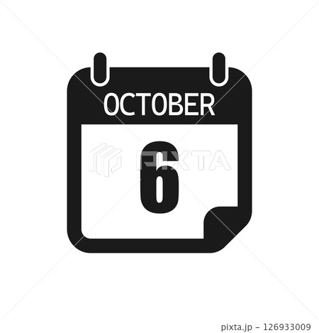 Vector icon page day calendar - 6 October month Vector icon page day calendar - 6 October month 126933009