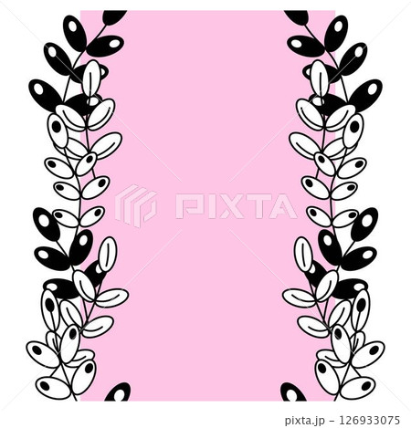 Graphic black leaves branches seamless border vertical frame template. Vector graphic line illustration. Hand painted branches leaves, Eucalyptus leaves. For poster, flyer, banner, invitation 126933075