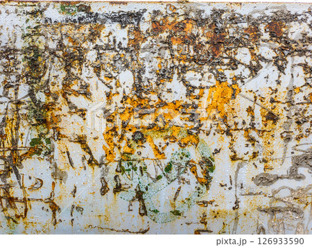 Wet gray painted steel with glue marks, vertical surface, full-frame background and texture Wet gray painted steel with glue marks, vertical surface, full-frame background and texture 126933590