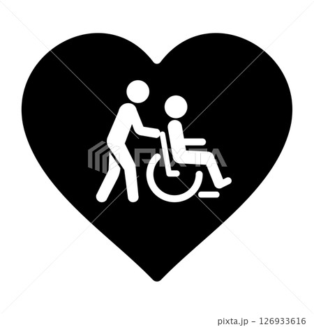 車椅子とヘルパーのアイコン　福祉、安心、ハート 126933616