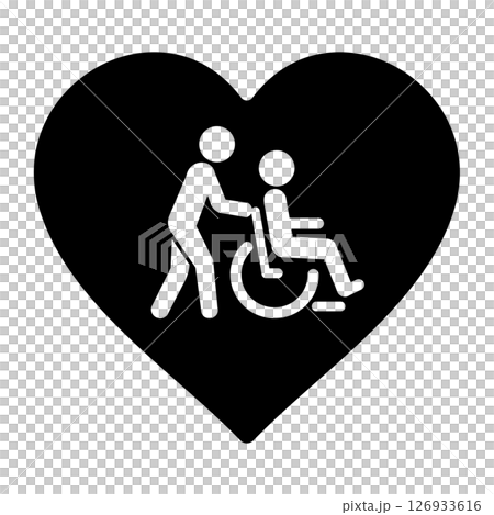 車椅子とヘルパーのアイコン　福祉、安心、ハート 126933616