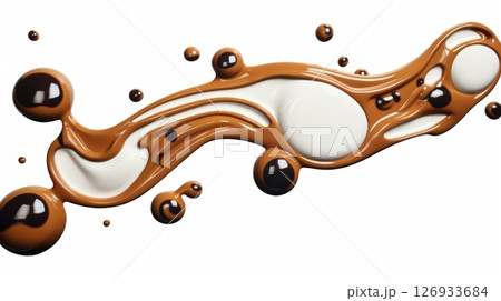 Vibrant milk chocolate splash with bubbles on white background for visual appeal 126933684