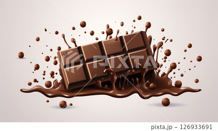 Dark chocolate cascading with sauce splash on white background for sweet dessert concept 126933691