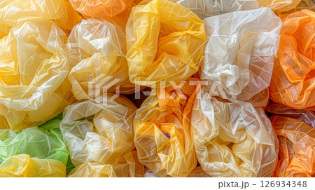 Close Up, Abstract Background Texture Of Crumpled, Translucent Wraps in Gold, Yellow, And Green Close Up, Abstract Background Texture Of Crumpled, Translucent Wraps in Gold, Yellow, And Green 126934348