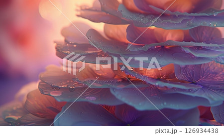 Close-up of Delicate Hydrangea Petals with Water Droplets, Abstract Floral Background Close-up of Delicate Hydrangea Petals with Water Droplets, Abstract Floral Background 126934438