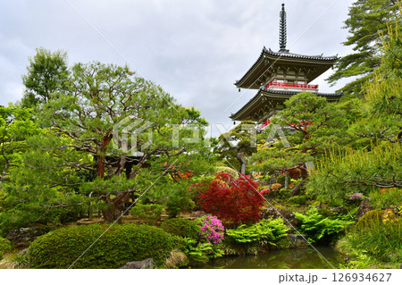 杜の都仙台　北山　輪王寺 日本庭園　三重塔　ツツジ  126934627