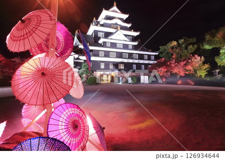 【岡山県】紅葉した岡山城の夜景とライトアップ(令和の大改修後) 【岡山県】紅葉した岡山城の夜景とライトアップ(令和の大改修後) 126934644