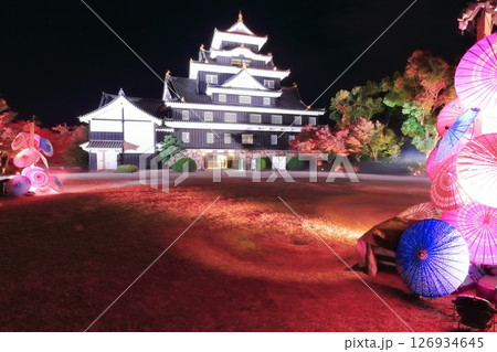 【岡山県】紅葉した岡山城の夜景とライトアップ(令和の大改修後) 【岡山県】紅葉した岡山城の夜景とライトアップ(令和の大改修後) 126934645