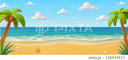3d Cartoon summer beach. 126934813