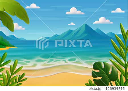 3d Summertime on the beach. Palms and plants around 3d Summertime on the beach. Palms and plants around 126934815