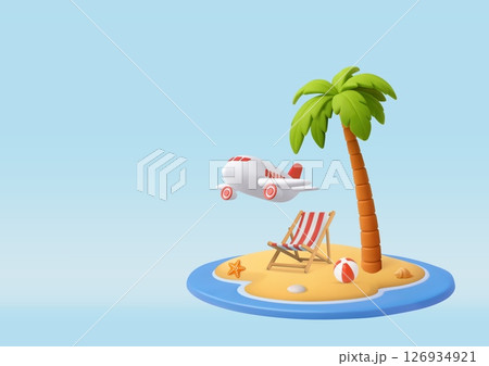 3D Beach Island Vacation with Airplane 126934921