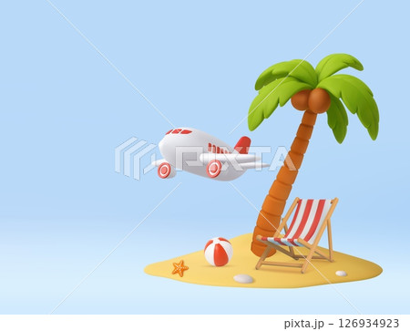 3D Tropical Beach Vacation with Airplane 126934923