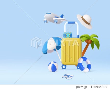3D Summer Vacation Travel Essentials concept 3D Summer Vacation Travel Essentials concept 126934929