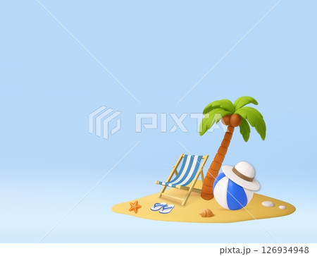 3D Tropical Beach Scene with Summer Elements 126934948