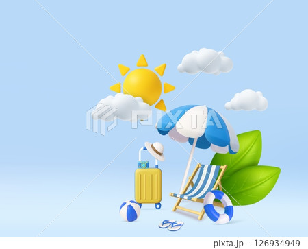 3D Summer Vacation Scene with Beach Items 126934949