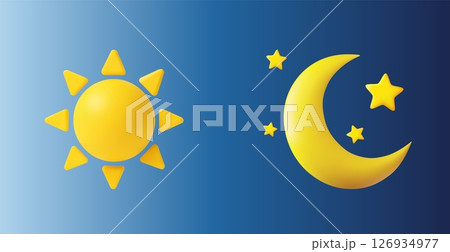 3d Sun and moon icons representing day and night 126934977