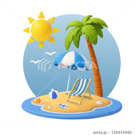 3d Summer vacation beach scene with palm tree 126934980