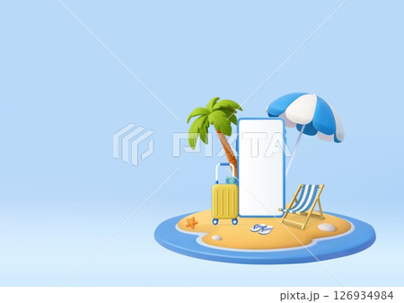 3D Summer Background with Smartphone Frame. 126934984