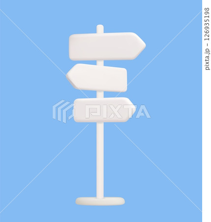 3D White Directional Signpost on Blue Background 126935198