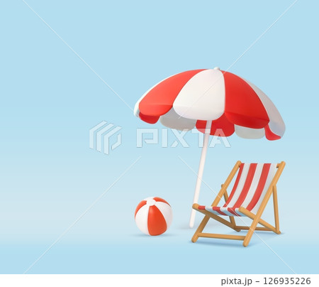 3D beach umbrella and chair and beach ball 3D beach umbrella and chair and beach ball 126935226
