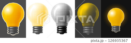 Yellow Light Bulb Retro Style With Halftone Effect 126935367