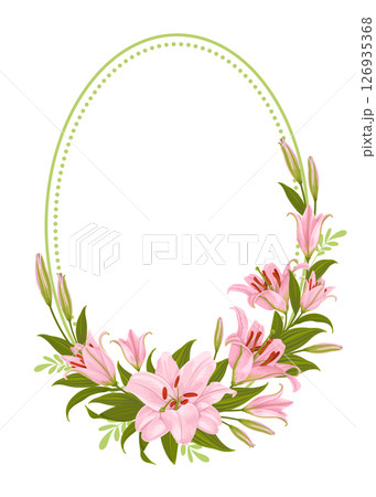 Oval Frame With Pink Lily Flowers Decoration 126935368