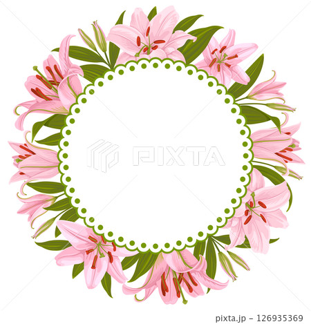 Circle Frame With Pink Lily Flowers Decoration 126935369