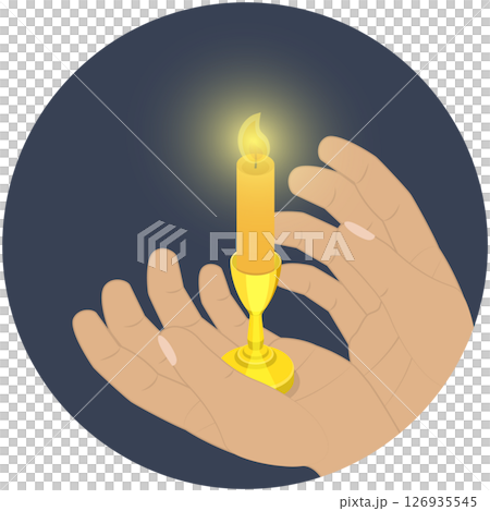 3D Isometric Flat Illustration of Memorial Condolence , Burning Candle in a Hand 3D Isometric Flat Illustration of Memorial Condolence , Burning Candle in a Hand 126935545