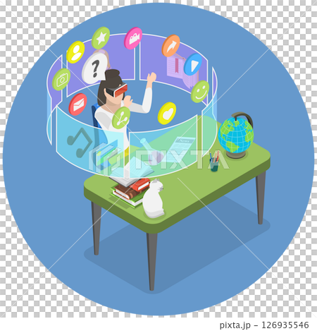 3D Isometric Flat  Illustration of Learning In The Metaverse, Virtual Reality Technology For Academic Purposes 126935546