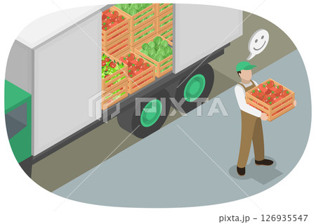 3D Isometric Flat  Illustration of Farmers Delivery , Fresh Farm Produce Items 126935547