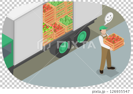 3D Isometric Flat  Illustration of Farmers Delivery , Fresh Farm Produce Items 126935547