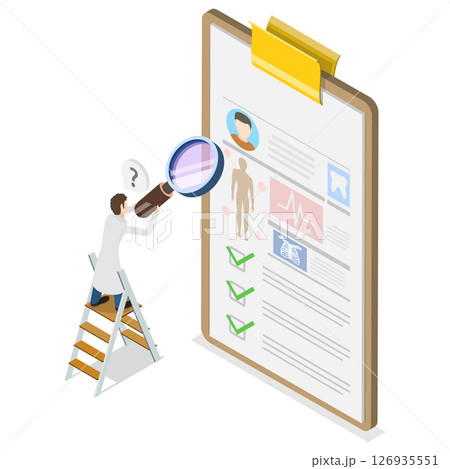 3D Isometric Flat  Illustration of Medical Document, Patient Information or File Card 126935551