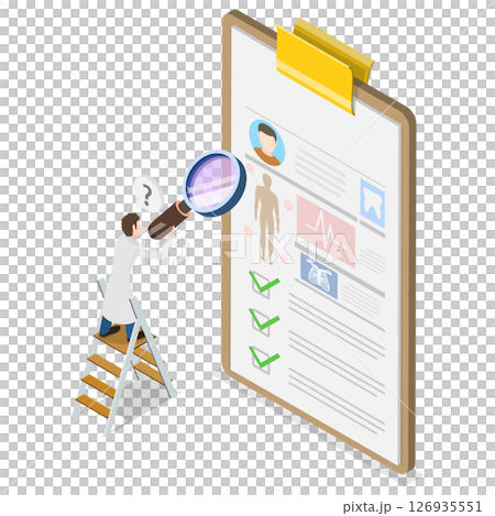 3D Isometric Flat  Illustration of Medical Document, Patient Information or File Card 126935551