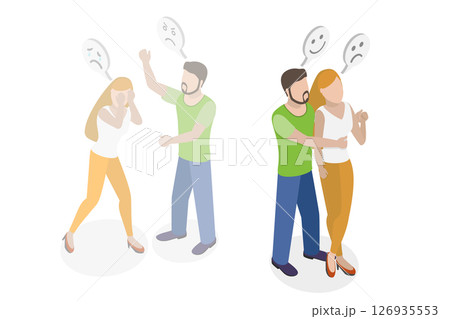 3D Isometric Flat  Illustration of Family Abuse, Stop Violence Against Women 126935553