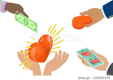 3D Isometric Flat  Illustration of Charity, Funds Raising Campaign 126935554