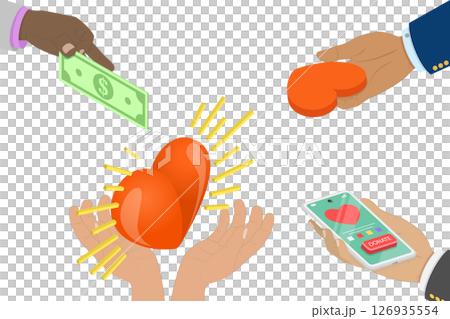 3D Isometric Flat Illustration of Charity, Funds Raising Campaign 3D Isometric Flat Illustration of Charity, Funds Raising Campaign 126935554