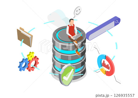 3D Isometric Flat  Illustration of Database Server, Cloud Computing Technology With Database Administration 126935557
