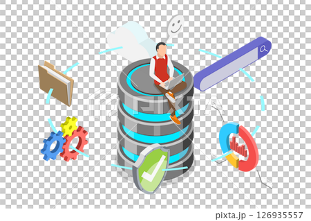 3D Isometric Flat  Illustration of Database Server, Cloud Computing Technology With Database Administration 126935557