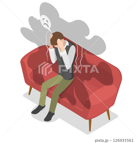 3D Isometric Flat  Illustration of Panic Attack, Physical Sensation of Stress 126935561