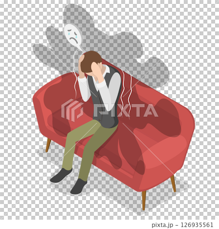 3D Isometric Flat  Illustration of Panic Attack, Physical Sensation of Stress 126935561