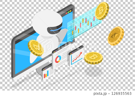 3D Isometric Flat  Illustration of AI Crypto Trading, Robotic Process Sutomation 126935563