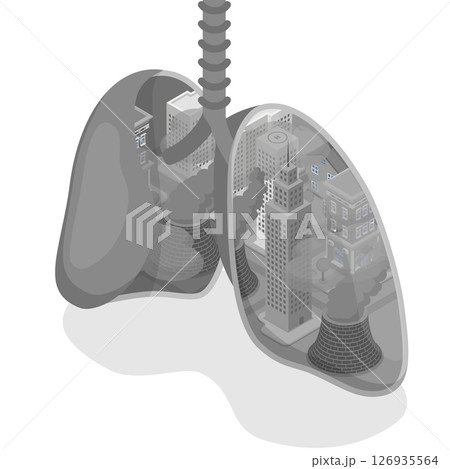 3D Isometric Flat  Illustration of Air Pollution, Environmental Problem 126935564