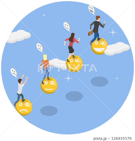 3D Isometric Flat Illustration of Emotional Intelligence, Employee Wellbeing and Happiness 3D Isometric Flat Illustration of Emotional Intelligence, Employee Wellbeing and Happiness 126935570