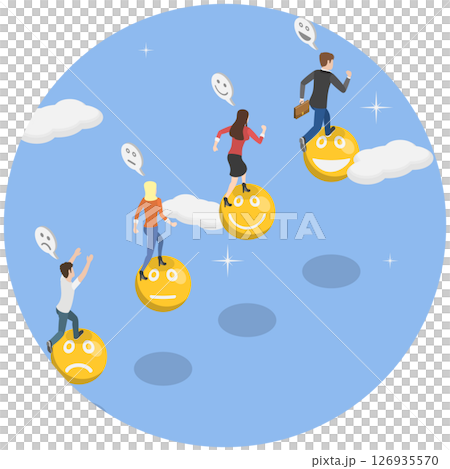 3D Isometric Flat  Illustration of Emotional Intelligence, Employee Wellbeing and Happiness 126935570