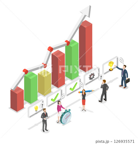 3D Isometric Flat  Illustration of Effective Timeline Management, Tracker For Business Projects And Goals 126935571